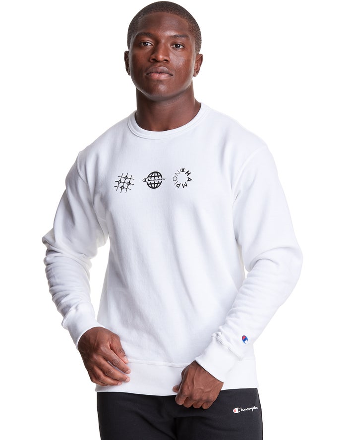 Sudadera Champion Hombre - Powerblend Fleece Crew Multi-Logos ( Blancas ) 4832719-VT